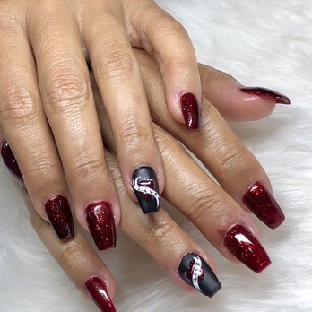 White Orchid Nails - Full acrylic set using forms, coffin shape, gel color w/a design LOVE IT!!!!! - Nail Salons Near Me - Bullhead city, Arizona White Orchid Nails - Full acrylic set using forms, coffin shape, gel color w/a design LOVE IT!!!!! - Nail Salons Near Me - Bullhead city, Arizona