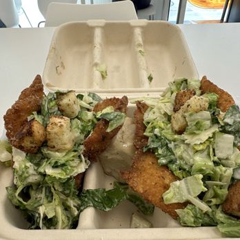 Frankie’s Italian Deli - Caesar salad Chicken cutlet taco with garlic knot. - Delis Near Me - Riverview Fl, Florida