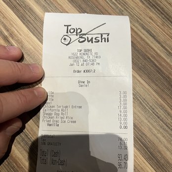 Top Sushi - Receipt - Sushi Bars Near Me - Richmond, Texas Top Sushi - Receipt - Sushi Bars Near Me - Richmond, Texas