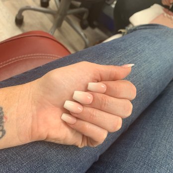 Red Persimmon - Pink and white ombré coffin shaped - Nail Salons Near Me - Riverside, California