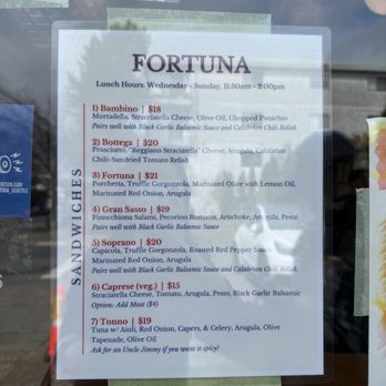 Fortuna Bottega - Menu as of 04/2026 - Sandwiches Near Me - Seattle, Washington