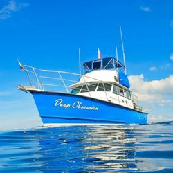 Deep Obsession dive boat. Spacious, comfortable and staffed by the best in the field.