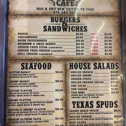 Lone Star Cafe - Menu as of September 2023