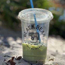 Black Bear Bread - Iced matcha latte with vanilla and lavender syrup