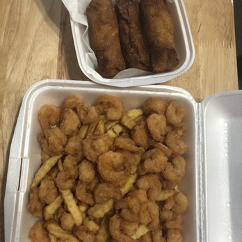 Dickinson Seafood - Boudin eggrolls, popcorn shrimp plate - Seafood Near Me - Dickinson, Texas