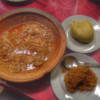 Drelyse African Restaurant - Peanut Butter Soup with Chicken, Fufu (bread for soup), and Jollof Rice - African Near Me - Columbus, Ohio Drelyse African Restaurant - Peanut Butter Soup with Chicken, Fufu (bread for soup), and Jollof Rice - African Near Me - Columbus, Ohio