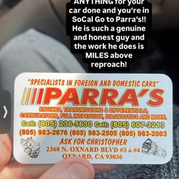 Business card: engines, transmissions, carburetors, diagnostics etc.