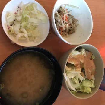 Kuni Restaurant - Salad, miso soup and a couple of sides - Japanese Near Me - Waipahu, Hawaii