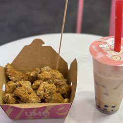 Ume Tea - Chili bbq popcorn chicken + Sugar boba fresh milk