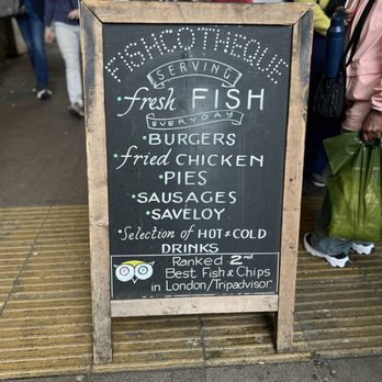 Fishcotheque - Outside street sign - Fish & Chips Near Me - London, XGL Fishcotheque - Outside street sign - Fish & Chips Near Me - London, XGL