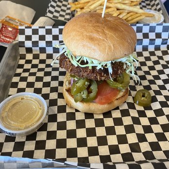 Katsu Burger - The Godzilla Attack Burger-with a side of curry mayo. - Burgers Near Me - Federal Way, Washington Katsu Burger - The Godzilla Attack Burger-with a side of curry mayo. - Burgers Near Me - Federal Way, Washington