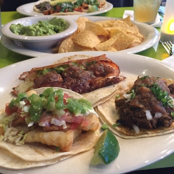 Chela & Garnacha - Delicious Cod Fish, Beef, and Shrimp w/ fried cheese tacos. Also, Guacamole & Fresh Chips - Mexican Near Me - Astoria, New York