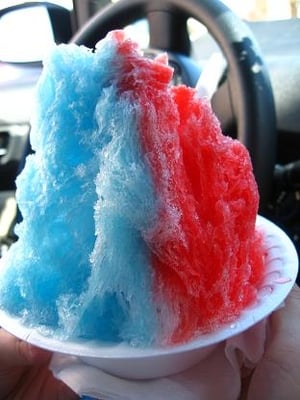 Photo of Banana Crêpe - San Jose, CA, US. Blue Raspberry & Watermelon Hawaiian Shaved ice. 2nd tiem getting it after MLK library. Marty made fun of us.