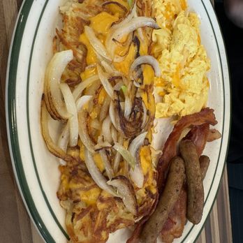 NORMS Restaurant - Eggs, bacon, sausage & loaded hash browns with grilled onions - American Near Me - Carson, California NORMS Restaurant - Eggs, bacon, sausage & loaded hash browns with grilled onions - American Near Me - Carson, California
