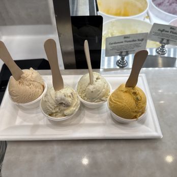 Nature's Organic Ice Cream - Flight of Chili Guava, Lychee, Saffron Pistachio, Cardamom Pistachio Kulfi - Ice Cream & Frozen Yogurt Near Me - Campbell, California Nature's Organic Ice Cream - Flight of Chili Guava, Lychee, Saffron Pistachio, Cardamom Pistachio Kulfi - Ice Cream & Frozen Yogurt Near Me - Campbell, California