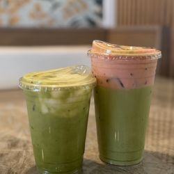 Beans and Bubbles - Matcha plain matcha strawberry cold foam
