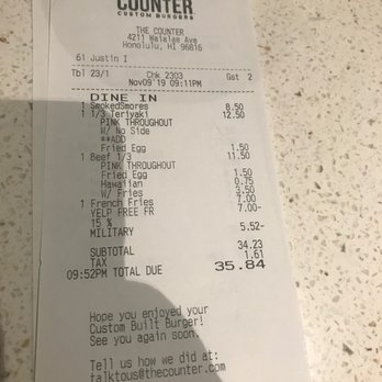 The Counter - The price of the burger worth with the taste and the discount for military was awesome bringing the star rating up. - Burgers Near Me - Honolulu, Hawaii
