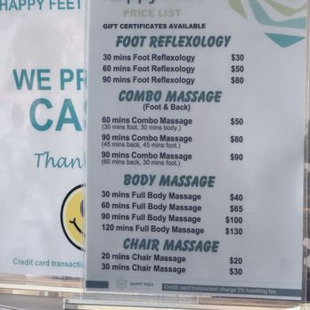 Happy Feet - Pricing menu as of 8.22.25 - Reflexology Near Me - Bedford, Texas Happy Feet - Pricing menu as of 8.22.25 - Reflexology Near Me - Bedford, Texas
