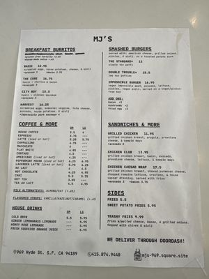 Menu photo 1 MJ's Cafe San Francisco, CA