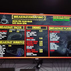 Taco City y Mas - Posted restaurant menu