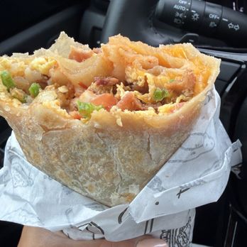 Eat Fantastic - Bacon breakfast burrito, add tomato, onion, jalapeños, and salsa inside - Burgers Near Me - Redondo Beach, California Eat Fantastic - Bacon breakfast burrito, add tomato, onion, jalapeños, and salsa inside - Burgers Near Me - Redondo Beach, California