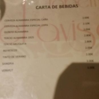 El Aviso - Part of the bar menu. - Tapas Bars Near Me - Granada, GR