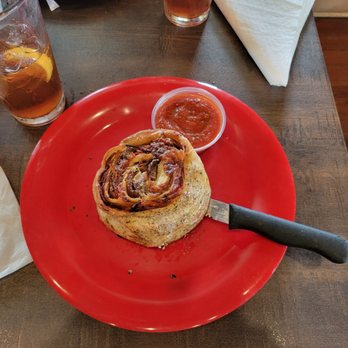 Angelo's Pizzeria & Ristorante - a red plate with a pastry on it - Pizza Near Me - Inverness, Florida