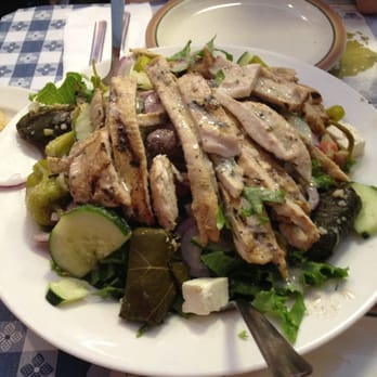 Lefteris Gyro - Greek salad with grilled chicken. - Greek Near Me - Tarrytown, New York Lefteris Gyro - Greek salad with grilled chicken. - Greek Near Me - Tarrytown, New York