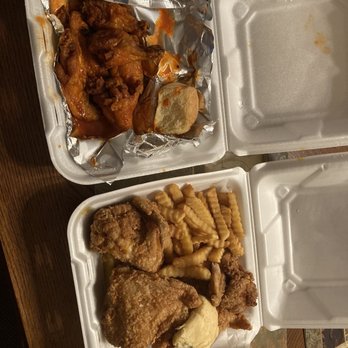Fran's Chicken Haven - Hot garlic wings and a mixed four piece chicken meal with fries. - American Near Me - Boca Raton, Florida Fran's Chicken Haven - Hot garlic wings and a mixed four piece chicken meal with fries. - American Near Me - Boca Raton, Florida