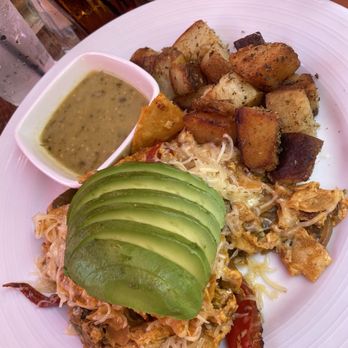 FARM - SpanishMigas with potatoes and avocado green sauce - French Near Me - Palm Springs, California FARM - SpanishMigas with potatoes and avocado green sauce - French Near Me - Palm Springs, California