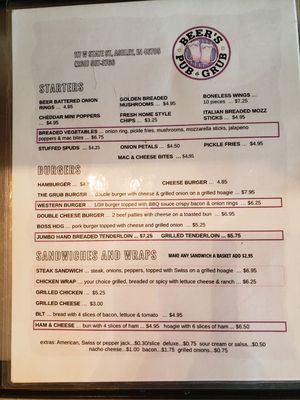 Menu photo 1 Beer's Pub & Grub Ashley, IN