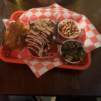 Moe's Original Bar B Que - Bbq Chicken, collards, black eyed peas & cornbread. This was awesome! - Barbeque Near Me - Woodfin, North Carolina