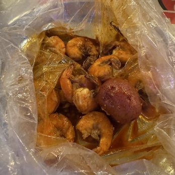 Mr and Mrs Crab - 1/2 pound shrimp boil - no heads with Mr and Mrs crab sauce (medium) - Seafood Near Me - Brandon, Florida