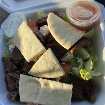 Milos - Lamb/beef gyro Greek salad- really good! - Greek Near Me - Rocklin, California Milos - Lamb/beef gyro Greek salad- really good! - Greek Near Me - Rocklin, California