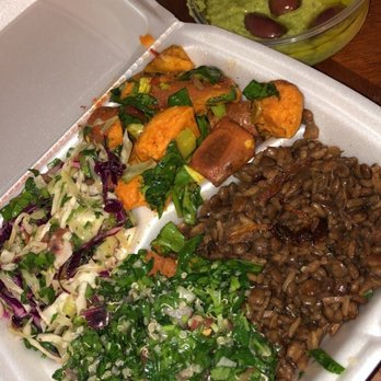 Sassool - Quinoa tabouli, warm lentils, sweet potato salad, cabbage salad & jalapeño cilantro hummus - Mediterranean Near Me - Cary, North Carolina Sassool - Quinoa tabouli, warm lentils, sweet potato salad, cabbage salad & jalapeño cilantro hummus - Mediterranean Near Me - Cary, North Carolina
