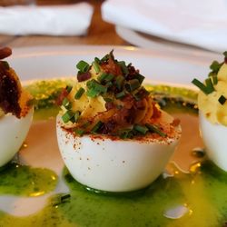 Bohemian Biergarten - Hause deviled eggs up close.  Pretty and tasty.