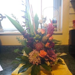 Sympathy flower arrangement.