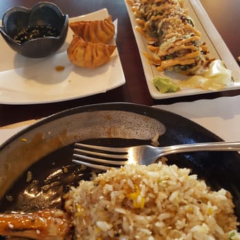 Mirin Cafe - Teriyaki chicken with fried rice, fried California roll and potstickers (check in item) - Japanese Near Me - Escondido, California Mirin Cafe - Teriyaki chicken with fried rice, fried California roll and potstickers (check in item) - Japanese Near Me - Escondido, California