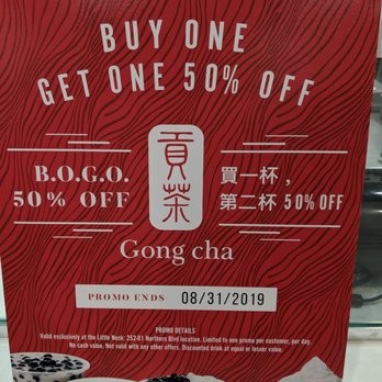 Gong Cha - Little Neck - Buy one get one 50% off for a limited time, ends 8/31/2019 - Bubble Tea Near Me - Little Neck, New York Gong Cha - Little Neck - Buy one get one 50% off for a limited time, ends 8/31/2019 - Bubble Tea Near Me - Little Neck, New York