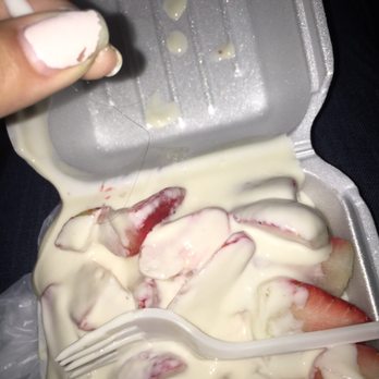 Ana's Bionicos - Pulled these two  blonde hairs out of my mouth while eating my strawberry banana bionics. Disgusted. - Juice Bars & Smoothies Near Me - Norwalk, California