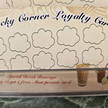 Lucky Corner - Loyalty card - back. But 10 drinks, get 1 free - Taiwanese Near Me - Troy, New York