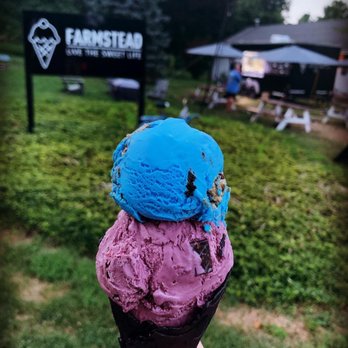 Farmstead ice cream - Cookie Monster and Black Raspberry on a midnight vanilla cone - Ice Cream & Frozen Yogurt Near Me - Burlington, Connecticut Farmstead ice cream - Cookie Monster and Black Raspberry on a midnight vanilla cone - Ice Cream & Frozen Yogurt Near Me - Burlington, Connecticut