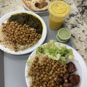 Kabob Palace - Lamb Kabob combo and Spinach with Lamb Wednesday Special with Mango Lassi - Afghan Near Me - Arlington, Virginia