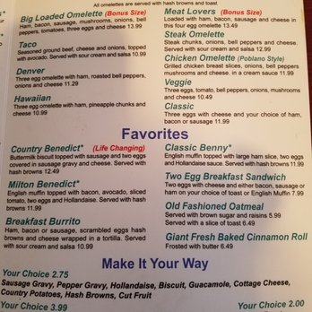 Dave's of Milton - Omelette menu. - Bars Near Me - Milton, Washington