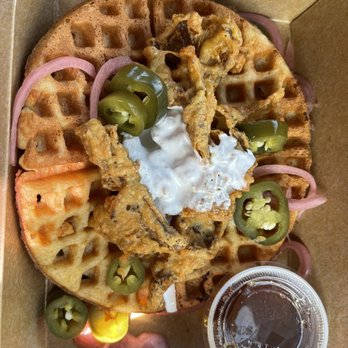 Veg Kitchen + Bar - Chickn and waffle - Vegan Near Me - Sacramento, California Veg Kitchen + Bar - Chickn and waffle - Vegan Near Me - Sacramento, California
