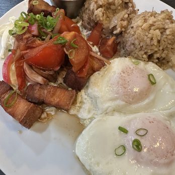 Jessica's - Lechon with adobo fried rice and over easy eggs - Breakfast & Brunch Near Me - Aiea, Hawaii
