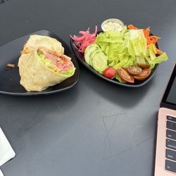 Cambie Taphouse + Coffee - Wrap special & side salad. they add crumbles to the bleu cheese