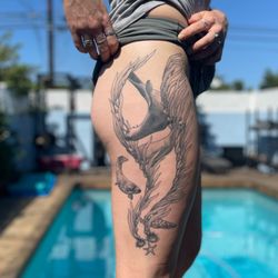 Paper Crane Studio - Sea lions and kelp forest black and gray tattoo