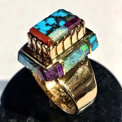 Larry Martinez Jeweler - Inlaid multi color 14k ring.