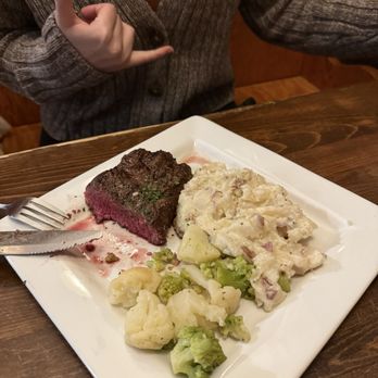 Currents Steaks & Seafood - Sirloin, mashed potatoes, garlic butter romesco cauliflower side - Steakhouses Near Me - Salida, Colorado